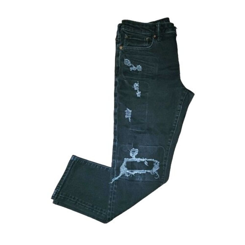 American Eagle Men Black Cozy Airflex+‎ Athletic Fit Distressed Jeans 31X28 READ